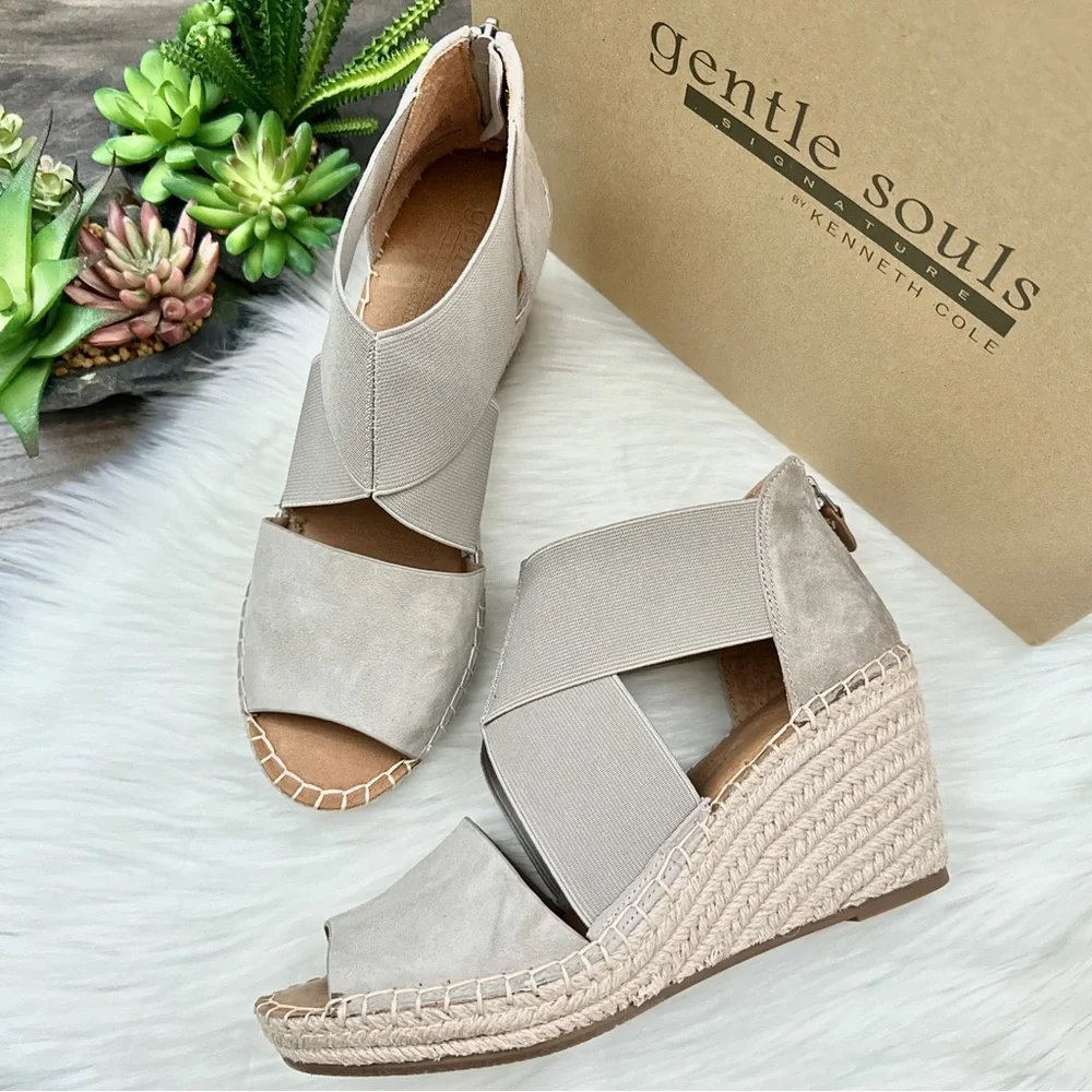 ❌SOLD❌NIB Gentle Souls Kenneth Cole Colleen X Elastic Espadrille Wedge Sandal - Picture 1 of 14